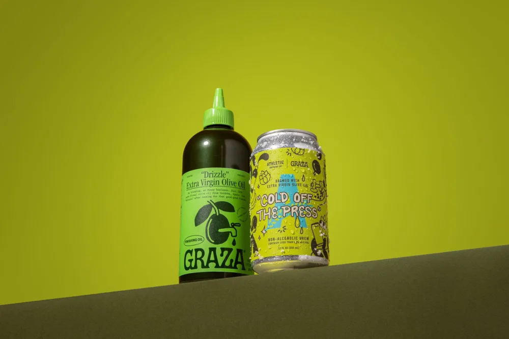 Graza and Athletic Brew an Olive Oil Beer. ALDI Cuts Prices. Lingo Adds Dietitian Support — newsletter cover